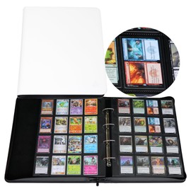 Rayvol 2000 Trading Card Binder, 16 Pocket D-Ring Card Binder Fit 2016 Cards - Large Card Collection Binder with Double-Sided Black Pages for TCG -White