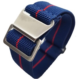 Max French Marine Nationale Elastic Nylon Navy Divers Parachute Watch Straps 20mm 22mm Military Bands (20mm, Navy Blue/Red)