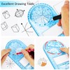 2Pcs Multifunctional Geometric Ruler, Upgraded Drawing Ruler Geometric Blue Drawing