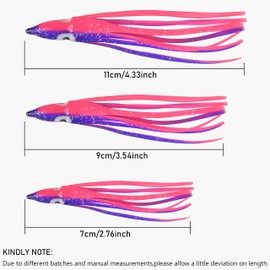 Soft Plastic Octopus Squid Skirt Fishing Lures Saltwater Octopus Skirts Glow Lure Trolling Bait Fishing Tackle for Sea Bass Salmon Trout 7cm 9cm 11cm, 30pcs