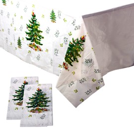 YAAVAAW Christmas Tablecloth for Christmas Party,2Pc 108 * 180cm Xmas Tree Table Cover,Disposable Christmas Plastic Table Cloth for Winter Holiday Christmas Party Supplies,Xmas Table Decorations
