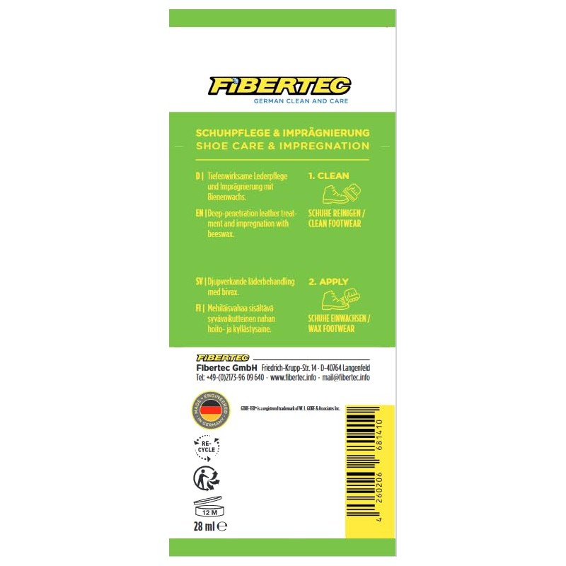 FIBERTEC Schuhpflegeset Mini, Auftragsbürste und Shoe Wax Eco, farblos, 28ml