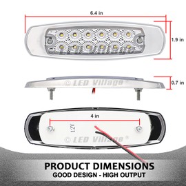 Ledvillage 30 Pcs 12V DC 6.4 Inch Clear Lens 10 Amber + 10 Red + 10 White 12 LED Clearance Lamps w/Chrome Sealed Flush Mount Side Maker Light Heavy Duty Truck Caravan RV Trailer Lorry