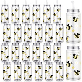 24 Pack Bee Party Plastic Cups Plastic Tumbler 13.5oz Bee Birthday Party Cups with Lid and Straw for Bees Baby Shower Birthday Parties Supplies