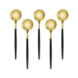 Easytoti Coffee Spoon, Tea Spoon, Set of 5, 5.1 inches (13 cm), Stylish, Cute Spoon, 18-8 Stainless Steel, Matte, Dishwasher Safe, Various Colors Available (Gold/Black)