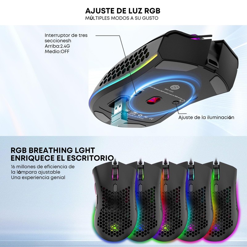 K SNAKE Ratón Ergonómico para Juegos con dpi Ajustable 800/1200/3000,