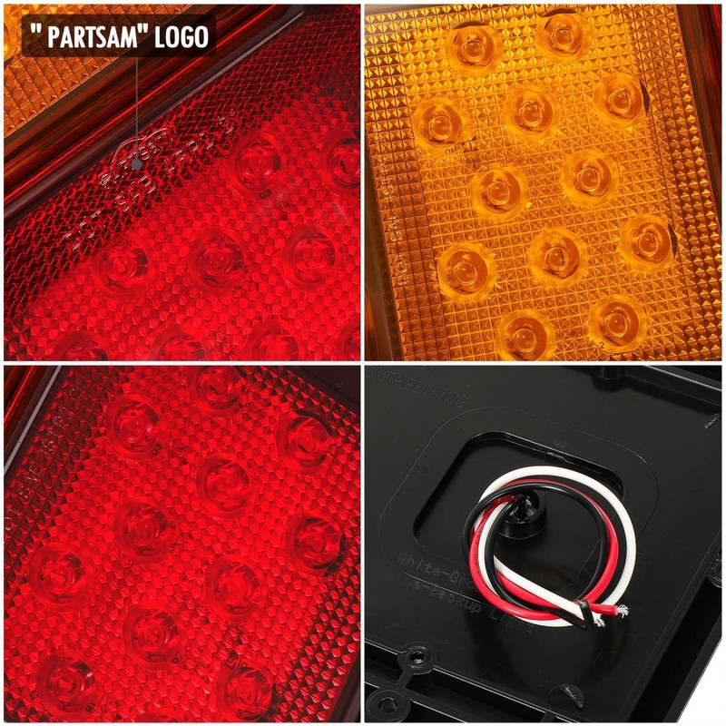 Partsam 2Pcs Double Led Trailer Tail Lights Horizontal Mount Dual