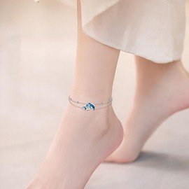 HOPEEZZ Dolphin Anklet for Women Sterling Silver Crystal Anklet Dolphins Beach Jewelry Gift for Women