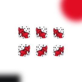 GCSQW Press on Toenails Short Glossy Fake Toe Nails Red Black Acrylic Toe Nails with Polka Dots Design Cute Red Bow False Toenails Summer Reusable Glue on Toe Nails for Women 24Pcs