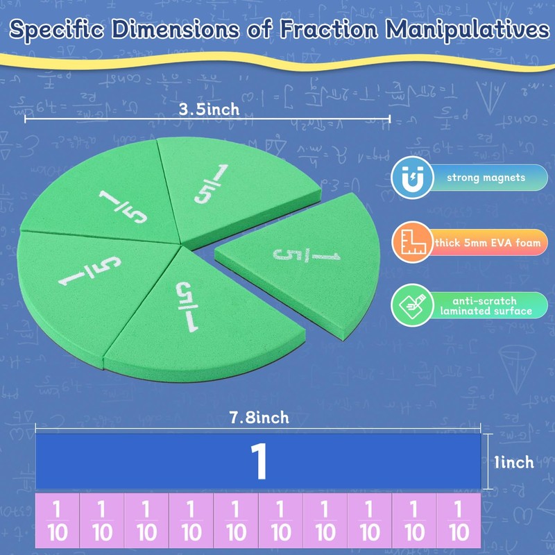 Magnetic Fraction Tiles & Fraction Circles Set-Fraction Manipulatives, Math Manipulatives