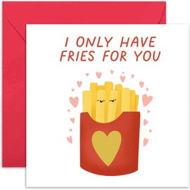 Old English Co. Cute Valentine's Card for Him or Her - 'Only Have Fries For You' Anniversary Card for Husband or Wife - Funny Food Pun - For Boyfriend, Girlfriend, Partner | Blank Inside Envelope