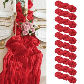 10 Pack Red Cheesecloth Table Runner, 10FT Long Semi-Sheer Gauze Runner - Boho Style for Wedding & Party Decor