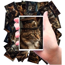 Stickers [24 pcs x 2.5"x3.5" Each] Fluffy Steampunk Cats in Cute Vests and Top Hats Old Book Illustrations Vintage FLONZ Ephemera for Craft and Scarpbooking
