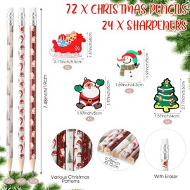 Zhanmai 168 Pcs Christmas Gifts for Kids Includes 72 Christmas Pencils 24 Desk Pets 3D Erasers 24 Christmas Cards 24 Christmas Pencil Sharpener 24 Clear Plastic Bags School Supplies for Classroom