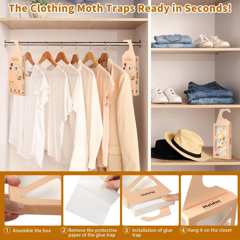 Meldoz Clothes Moth Traps with Powerful Pheromones, Non-Toxic & Odor-Free