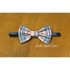 Handmade Tan Black & Red British Plaid Bow Tie, Adjustable Strap, Pre Tied, London Plaid