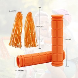 Bike Handle Grips with Tassel Streamers for Girls Boys and Kids, Non-Slip Bicycle Handlebar Grips Cover for Mountain Bike, Scooters Road Bike BMX MTB Cycling Replacement Parts (Orange & Streamers)
