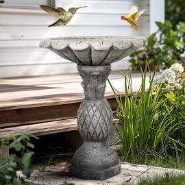 SunJet 21.8 Inch Heigh Modern Concrete Bird Bath – Sleek & Minimalist Design, birdbath Sturdy & Elegant, Enhances Garden, Patio, Yard, Lawn Décor
