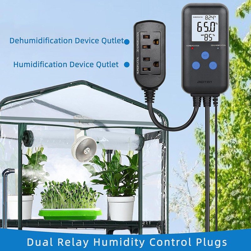 Digital Humidity Controller, Pre-Wired Humidity Controlled Dual Stage Outlets for