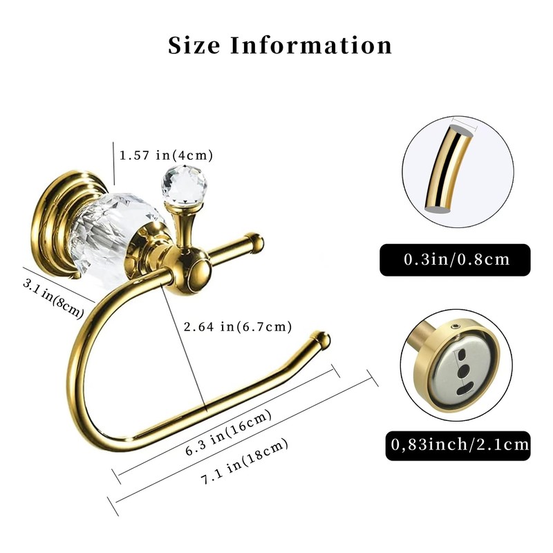 WNEBATH Gold Crystal Toilet Paper Holder, Golden Bathroom Toilet Paper