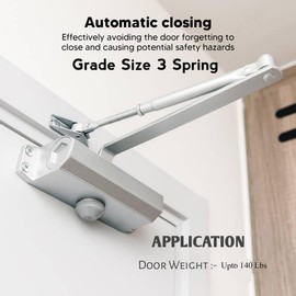 Door Closer Standard Medium Duty Commercia Grade Size 3 Spring Hydraulic Automatic Door Closers Commercial and Residential, Sprayed Aluminum Series-1001,STDN-1001