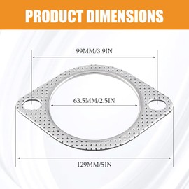 QZTYTY 2PCS Car Exhaust Gasket, High Temp Exhaust Gasket, Ultra Seal 2-Bolt 2.5-Inch Exhaust Flange Gasket Standard Exhaust Gasket, Car Accessories Exhaust Gasket Set Used for Exhaust Turbo (2.5inch)