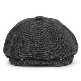 KeepSa Newsboy Style peaked cap for men and women, 8 panel peaky herringbone tweed retro flat cap, gatsby cap, gray, 61-62