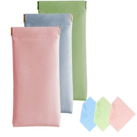 GOZINA 3 Pack Soft Glasses Case for Women and Men, PU Leather Waterproof Glasses Pouch, Sunglasses Case with Cleaning Cloth, Portable Spectacle Cases, Eyeglass Storage Bags