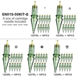 Solong Tattoo Kit De 50 Agujas Para Tatuar Solong Pro, Desechables, Tamaño N.° 12, Con Punta Redonda. Incluye 10 Agujas De Cada Tamaño: 1Rl, 3Rl, 5Rl, 7Rl Y 9Rl. Referencia: En01S-50Kit-Q