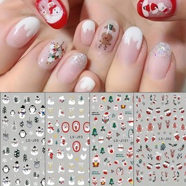 8 Sheets Christmas Nail Stickers Christmas Tree Snowman Nail Art Stickers Self Adhesive 3D Nail Decals Cute Nail Art Design Xmas Nail Supplies Winter Holiday Nail Art Decals for Women Nail Decorations