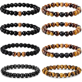 Yadoca 8 mm Bracelets for Men Women Tiger Eye Stone Mala Beads Agate Elastic Natural Stone Yoga Bracelets Set, Stone, Agate