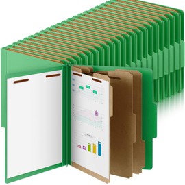 Skyygemm 60 Pcs Classification Folders Letter Size, 3 Divider Pressboard File Folder Bulk, 3. 5 Inch Expansion, 2 Prongs Fastener, Back to School Heavy Duty File Organizer Student, Teacher (Green)