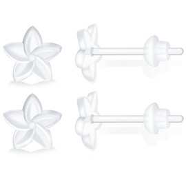 Clear Plastic Earrings for Sports,20g Clear Spacers 6 Pairs Invisible Plastic Earrings for Sensitive Ears (Clover)
