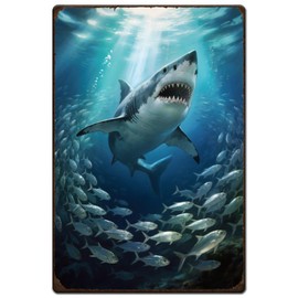 SUPERDANT Shark Tin Signs Sea Fish Metal Sign Ocean Life Iron Wall Decor Retro Poster for Living Room Bedroom Bars Restaurants Cafe Pubs Home Decorative Plaque Garage Man Cave Decoration