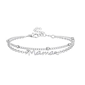 Mother's Day Bracelet, Silver Mama Layered Bracelet for Women - Durable Chain Jewelry for Mum, Mum Birthday Gifts from Daughter Son