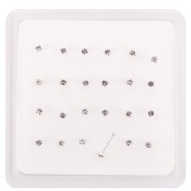 24 Sterling Silver Claw Set Clear Jewel Nose Studs 8mm post with Ball Comes Boxed (24 clear jewel)