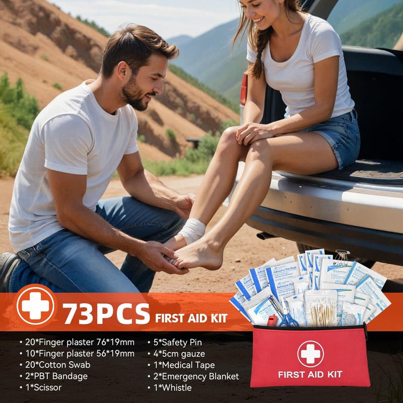 Car Emergency Kit with Portable Air Compressor, First Aid Kit,