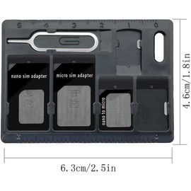 1 Pack SIM Card Holders with Tray Opener Pins, Card Storage Tool Set for Standard Micro Nano Micro-SD Cards, with 3 Card Adapters and 1 Eject Pins - Black