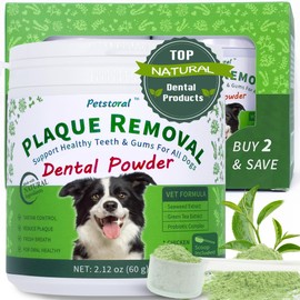 Petstoral Natural Dog Dental Powder, Dog Dental Care - Plaque Remover and Bad Breath Treatment, Healthy Gums & Fresh Breath for All Dogs and Cats, 120g