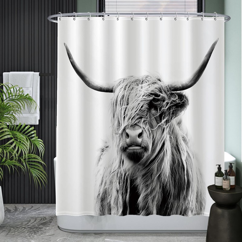 Ulticool Shower Curtain - Scottish Highlander Black White - 180