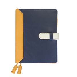 (Sealal) Notebook Cover A6 Size with Belt Genuine Leather Leather Bi-color (No Name Engraving, 11. Navy x Mustard Yellow)