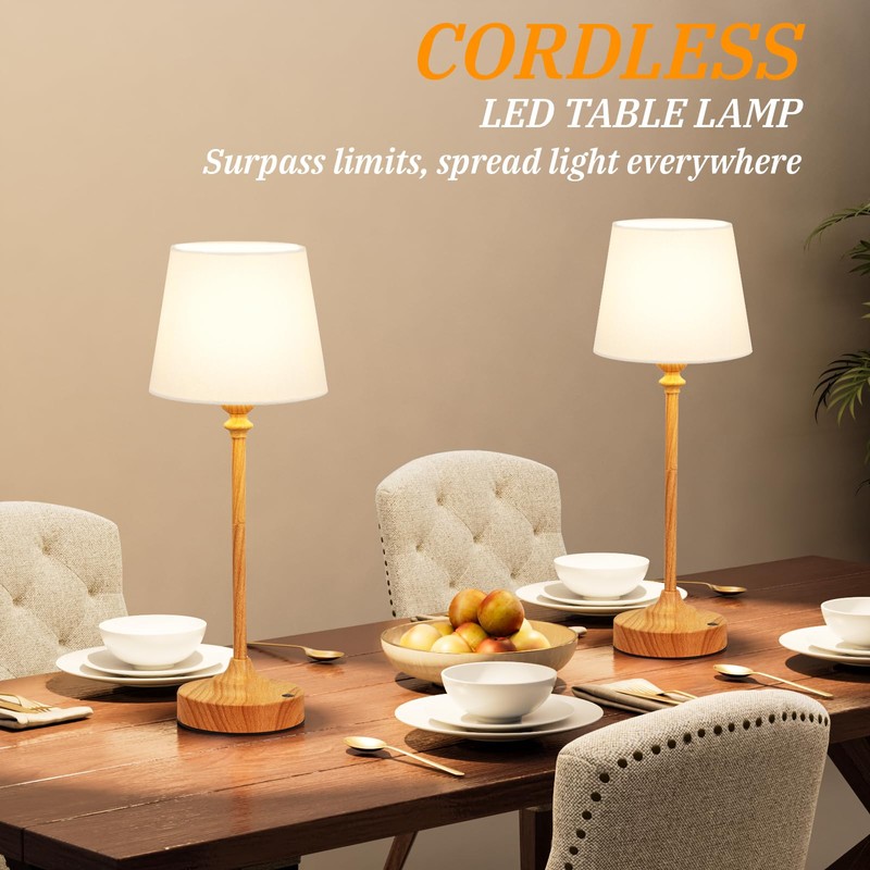 Kakanuo Cordless Table Lamps Rechargeable Set - 2 Pack Wooden