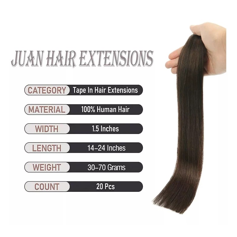 Aison Extensiones Cabello Humano 14in 30gr Castaño Oscuro