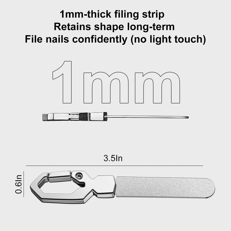 Double Sided Stainless Steel Nail File, Manicure Tool with Keychain