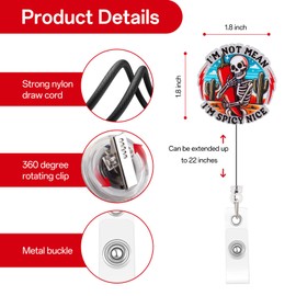 Kimoli Funny Nurse Badge Reel Cute Skull Skeleton Goth Nursing Badge Reel Retractable Id Card Holder with Clip for Rn Doctor Healthcare Nurse Gifts