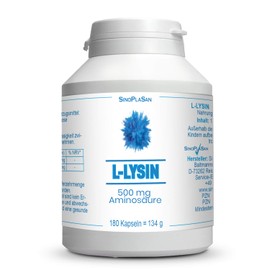 L-lysine 500 mg amino acid (pure) per capsule, 180 capsules, natural and vegan. SinoPlaSan