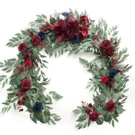Ling's Moment Flower Garland - 6FT Eucalyptus & Rose - Sweetheart Table Decor for Wedding Reception, Artificial Floral Garland for Mantle, Thanksgiving, Christmas Decoration, Burgundy & Navy