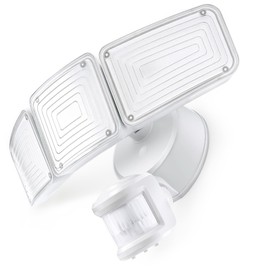 Home Zone Security SMD LED Outdoor Flood Light, 5000 Lumens, 5000K Bright White, Dusk to Dawn, Always On, Linkable with Other Lights, Long & Wide 70’ x 240° Motion Sensor Detection, Aluminum Heads