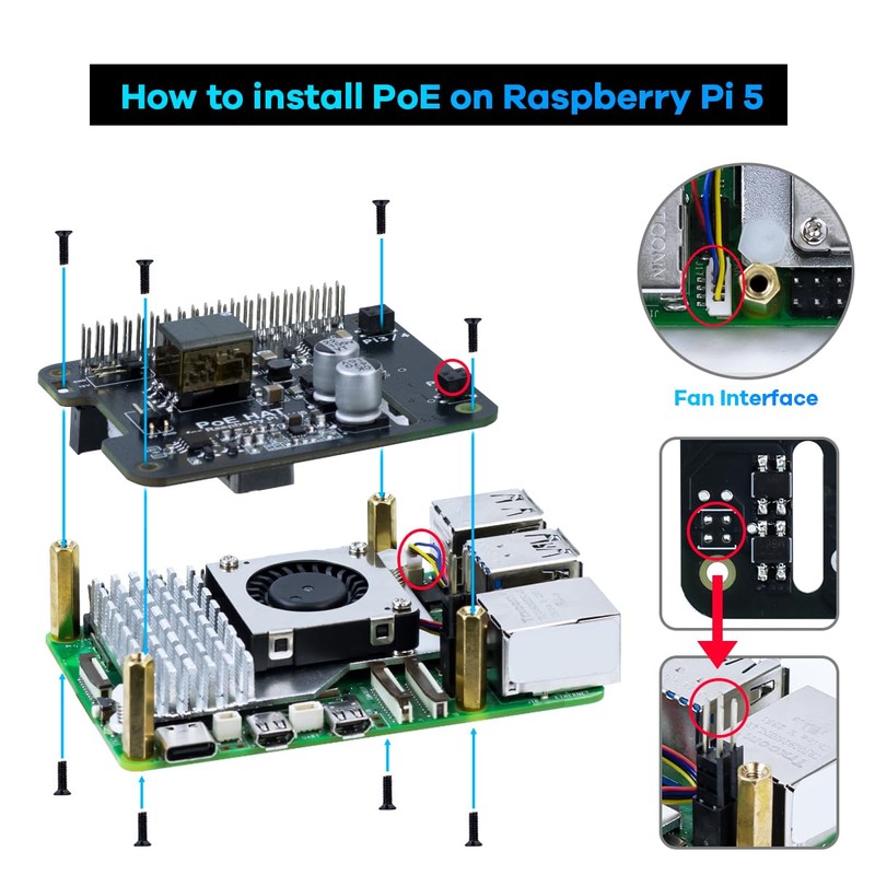 LAFVIN POE HAT for Raspberry Pi 5/4B/3B+, IEEE 802.3af/at Compliant,