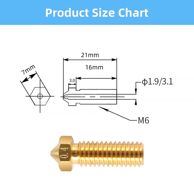 Pack of 10 Brass Nozzles 3D Printer Parts 3D Printer